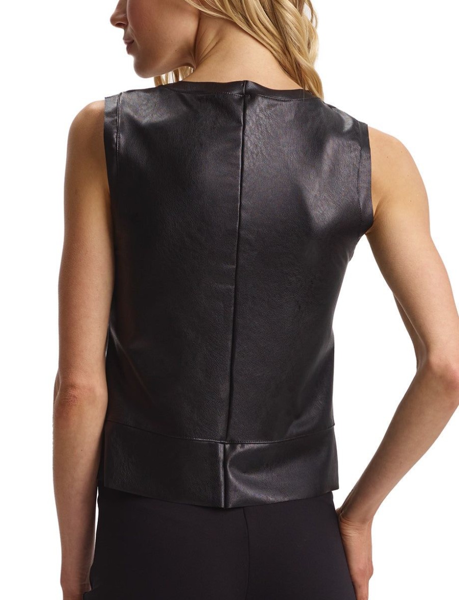 Womens COMMANDO Topstops | Faux Leather Crop Muscle Black