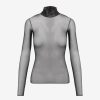 Womens COMMANDO Topstops | Chic Mesh Long Sleeve Turtleneck Black