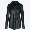 Womens COMMANDO Topstops | Lightweight Faux Leather Oversized Button Down Black