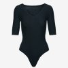 Womens COMMANDO Bodysuitsbodysuits | Butter Elbow Sleeve Deep V-Bodysuit Black