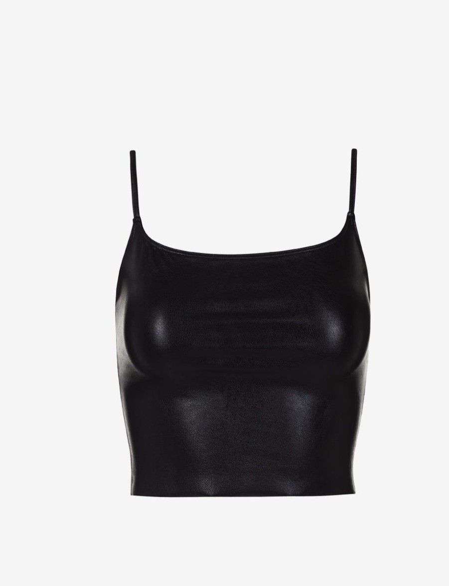 Womens COMMANDO Topstops | Faux Leather Cami Crop Top Black