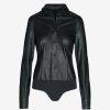 Womens COMMANDO Bodysuitsbodysuits | Lightweight Faux Leather Button Down Bodysuit Black