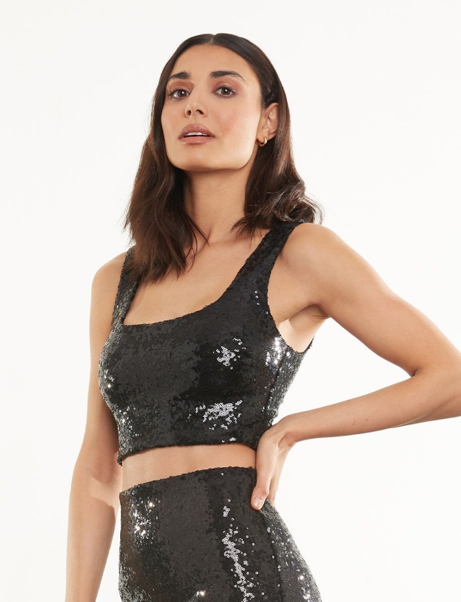 Womens COMMANDO Topstops | Sequin Crop Top Black