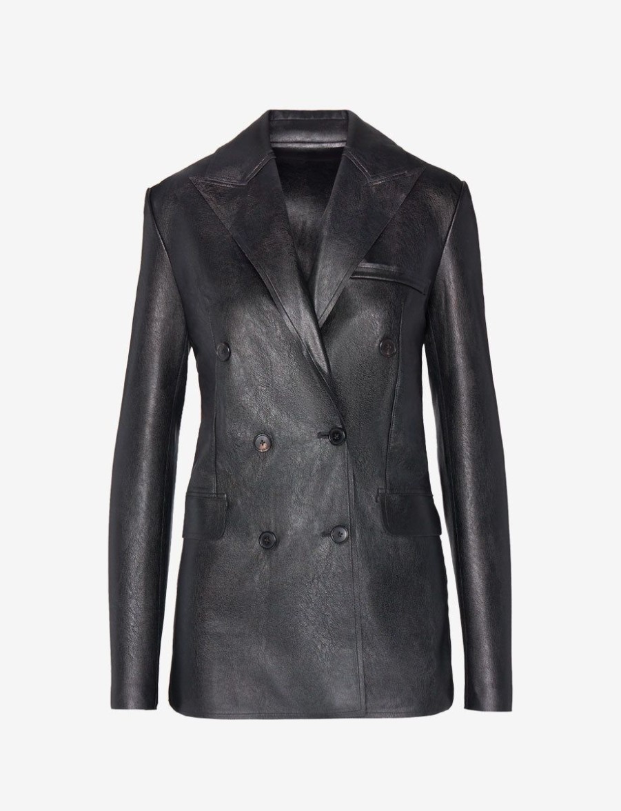 Womens COMMANDO Topstops | Faux Leather Double-Breasted Jacket Black