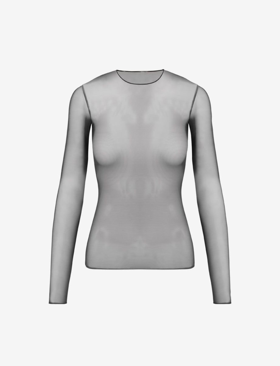 Womens COMMANDO Topstops | Chic Mesh Long Sleeve Tee Black