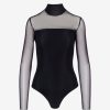 Womens COMMANDO Bodysuitsbodysuits | Chic Mesh Mockneck Long Sleeve Covered Bodysuit Black