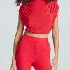 Womens COMMANDO Topstops | Butter Draped Mockneck Short Sleeve Crop Top Scarlet