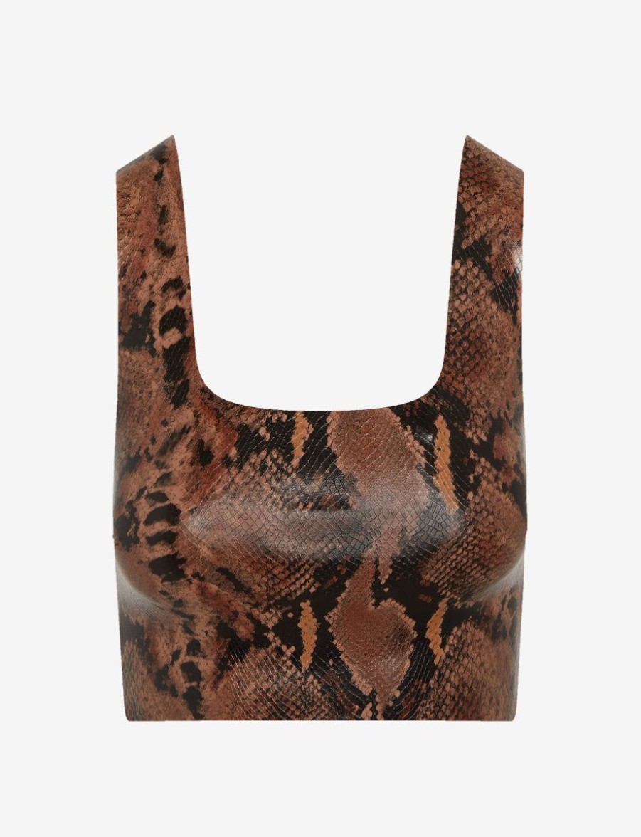 Womens COMMANDO Topstops | Faux Leather Animal Squareneck Crop Top