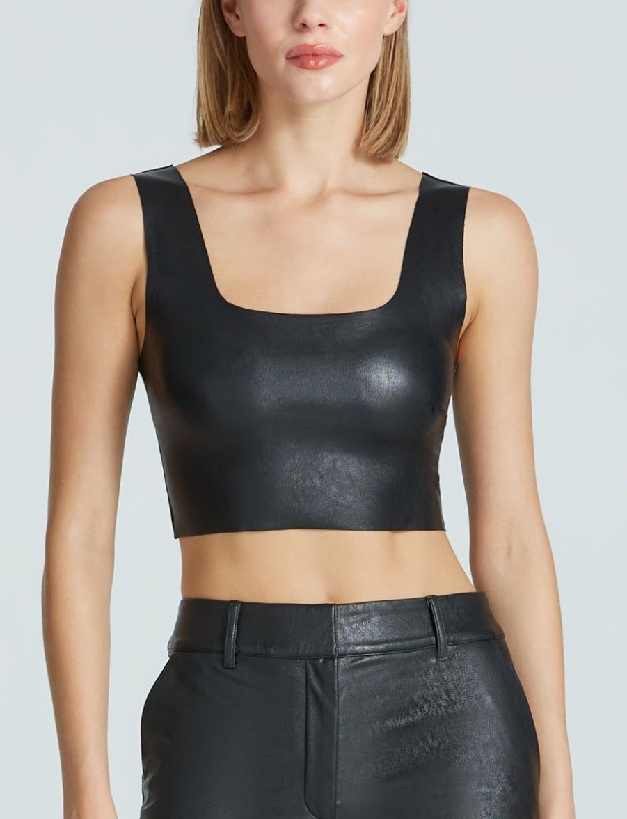 Womens COMMANDO Topstops | Faux Leather Squareneck Crop Top