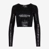 Womens COMMANDO Topstops | Sequin Long Sleeve Crewneck Crop Top Black