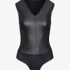 Womens COMMANDO Bodysuitsbodysuits | Faux Leather V-Neck Bodysuit Black